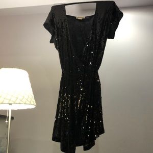 Michael Kors Black Sequined Wrap Dress